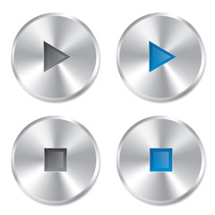 Realistic metallic Play and Stop player buttons.