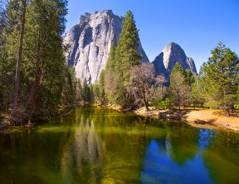 Yosemite Merced River and Half Dome in California