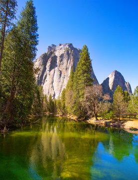 Yosemite Merced River and Half Dome in California