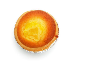 top view egg tart on white with clipping path