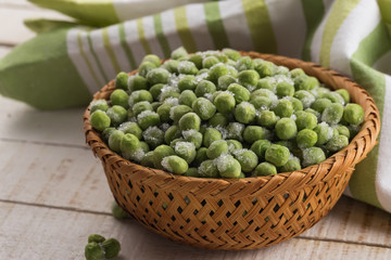 Frozen peas in bowl