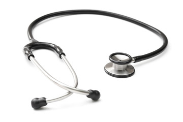 black stethoscope on a white background horizontal