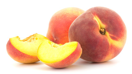 Ripe peach fruit isolated on white background