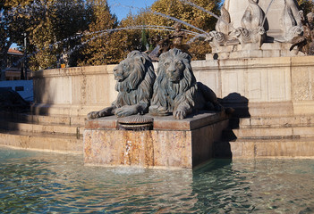 Lions of Fountain Rotonde (1860). Aix-en-Provence, France