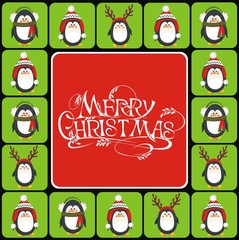 Christmas background with cute penguins