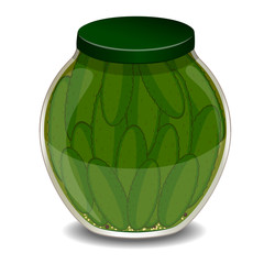 Canned pickles in the glass jar