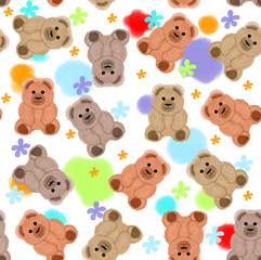 Fototapeta premium Seamless pattern with teddy bears and flowers