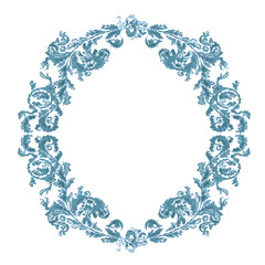 Round frame ornamental floral  blue color