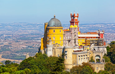 Aerial view of Palace da Pena. Sintra, Lisbon. Portugal.  - obrazy, fototapety, plakaty
