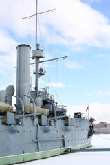 Warship cruiser Aurora at Petrogradskaya embankment