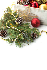 Decorative christmas composition isolated on white