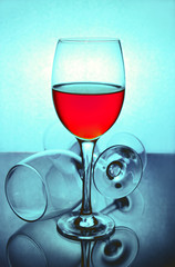 Glasses with alcoholic drinks.