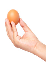 female hands bring egg isolated on white background