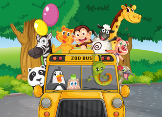 Fototapeta premium A zoo bus with animals