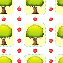 Seamless design with apples and trees