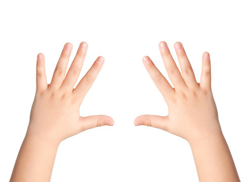 two children hands on an isolated background