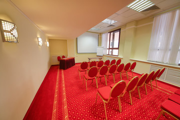 Beautiful empty conference hall with carpet on floor