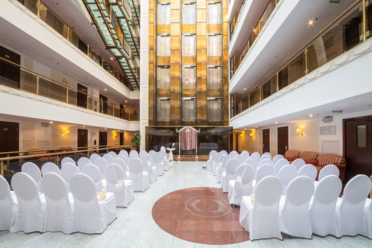 A Large Empty Hall For A Wedding Ceremony.