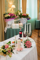 Table of the bride and groom in a restaurant