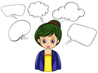 A serious business girl with many empty callouts