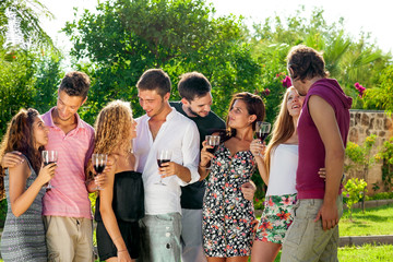 Group of college friends socialising.