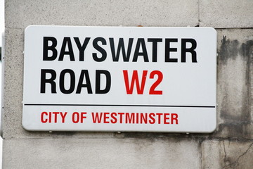 Bayswater Road street sign a famous London Address