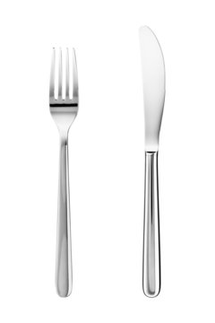 Messer und Gabel isoliert auf weißem Hintergrund