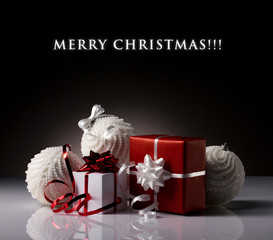present boxes and christmas balls