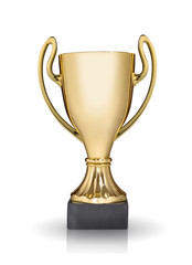 Fototapeta na wymiar photo of golden trophy isolated on white