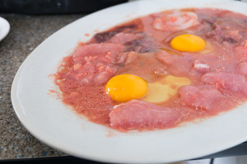 Marinating meat with egg and Fermented bean curd Chinese hotpot