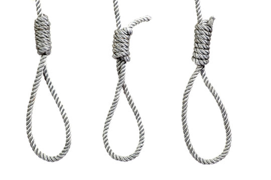 three hanging noose ropes, isolated on white