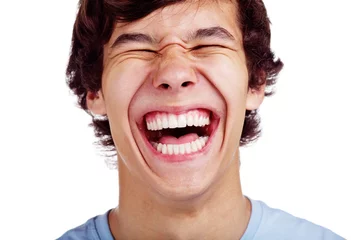 Fotobehang Happy teenage laugh closeup over white © Sergey Furtaev