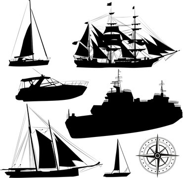 Set of vector boat silhouettes