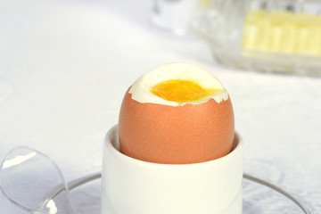 macro soft boiled brown egg