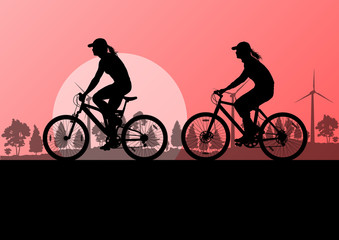 Fototapeta premium Active cyclists bicycle riders in countryside nature landscape b