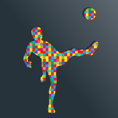Soccer player kicks the ball vector background concept