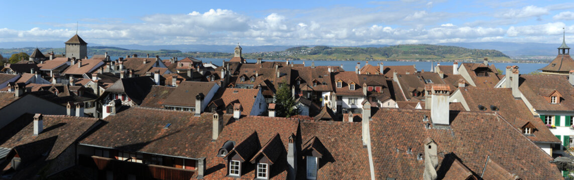 The medieval town of Murten on Switzerland