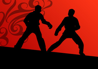 Fototapeta na wymiar Active tae kwon do martial arts fighters combat fighting and kic