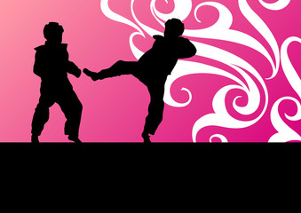 Active tae kwon do martial arts fighters combat fighting and kic