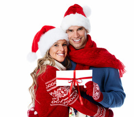 Happy couple with christmas present.