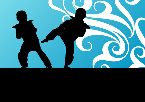 Active tae kwon do martial arts fighters combat fighting and kic