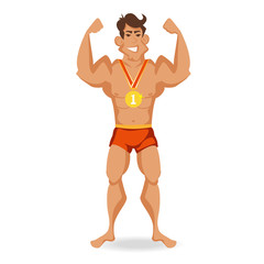 Fototapeta premium athlete with the cup in his hand and a medal around his neck