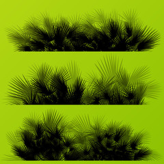 Tropical exotic jungle grass and plants detailed silhouettes bac