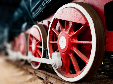 steam locomotive wheels close up