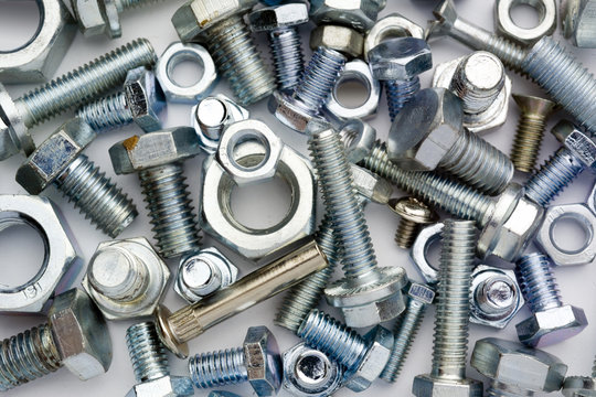 bolts, screws, different type of metal