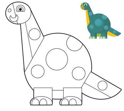 Cartoon dinosaur - coloring page with preview