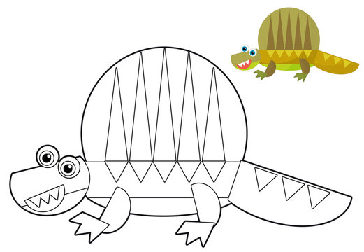 Cartoon dinosaur - coloring page with preview