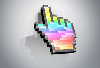 Fototapeta na wymiar Color pixel hand cursor computer mouse.