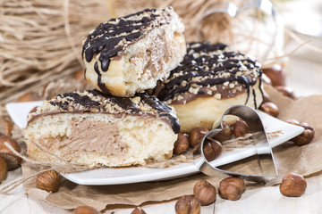 Fresh made filled Hazelnut Donuts