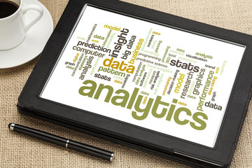 analytics word cloud on digital tablet